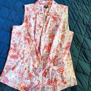 Talbot's XL Paisley blouse in pink, orange and red on white.